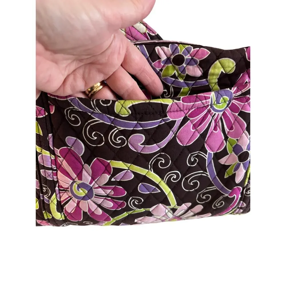 Vera Bradley quilted duffel bag green purple floral two handles weekender tote